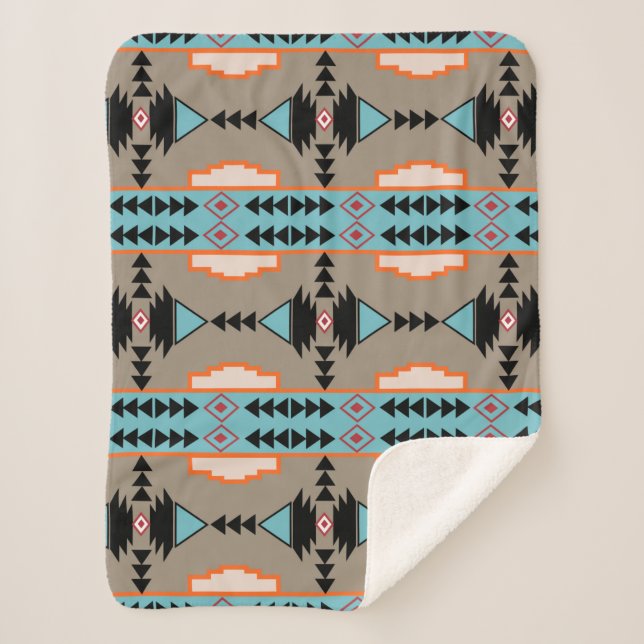 Cobertor Sherpa Padrão Geométrico Aztec Mexicano (Frente)