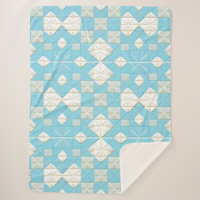 Cobertor Sherpa Padrão Geométrico Azul e Branco (Frente)