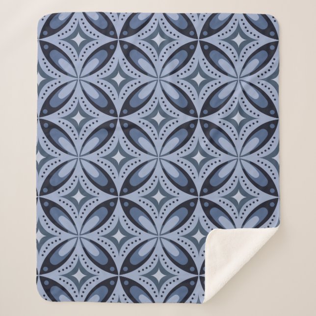 Cobertor Sherpa Padrão Geométrico Azul Estilo Retro (Frente)