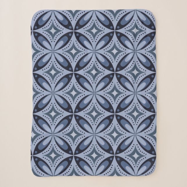 Cobertor Sherpa Padrão Geométrico Azul Estilo Retro (Frente)