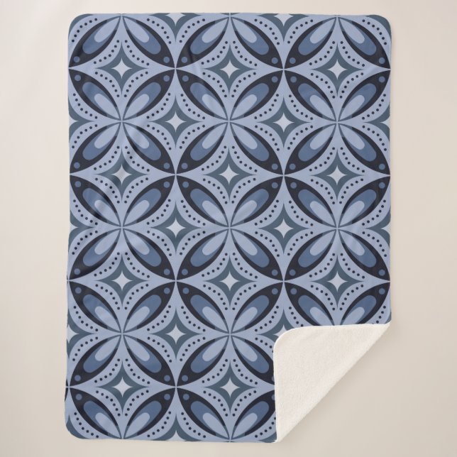 Cobertor Sherpa Padrão Geométrico Azul Estilo Retro (Frente)