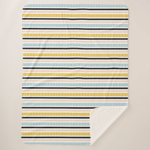 Cobertor Sherpa Padrão Geométrico Azul Preto Amarelo Preto Preto E