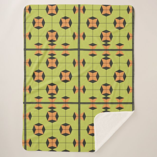 Cobertor Sherpa Padrão Geométrico de Azulejos com Cores Vibrantes (Frente)