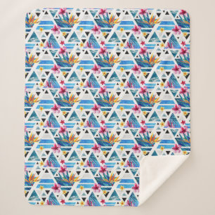 Cobertor Sherpa Padrão Geométrico de Flores Tropicais