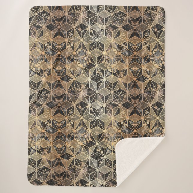 Cobertor Sherpa Padrão geométrico de mármore e Dourado (Frente)