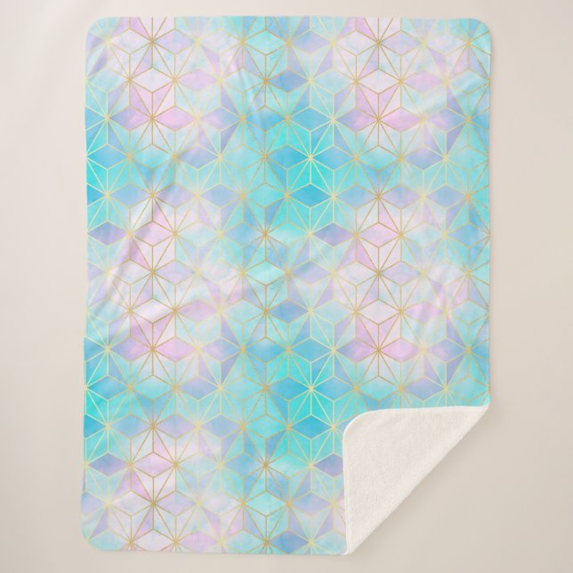 Cobertor Sherpa Padrão Geométrico de Vidro Iridescente (Frente)