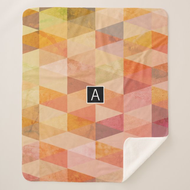 Cobertor Sherpa Padrão Geométrico do Triângulo Suave | Monograma (Frente)