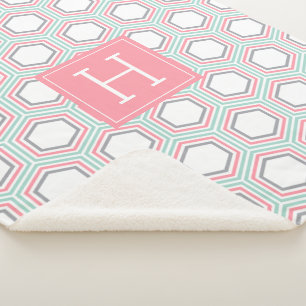 Cobertor Sherpa Padrão Geométrico Monograma da Casa da Moeda e Cor