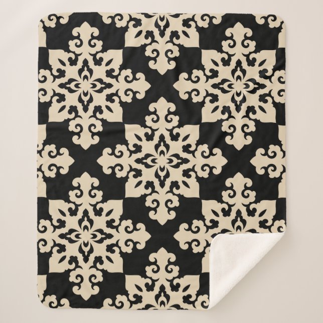 Cobertor Sherpa Padrão Geométrico Motivo Ornamental Asiático (Frente)