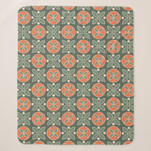 Cobertor Sherpa Padrão Geométrico Retro 3 Verde, Laranja
