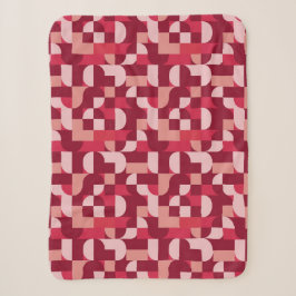 Cobertor Sherpa Padrão Geométrico Retro em Rosa e Vermelho Ousado