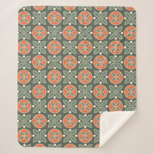 Cobertor Sherpa Padrão Geométrico Retroativo 3 Verde, Laranja