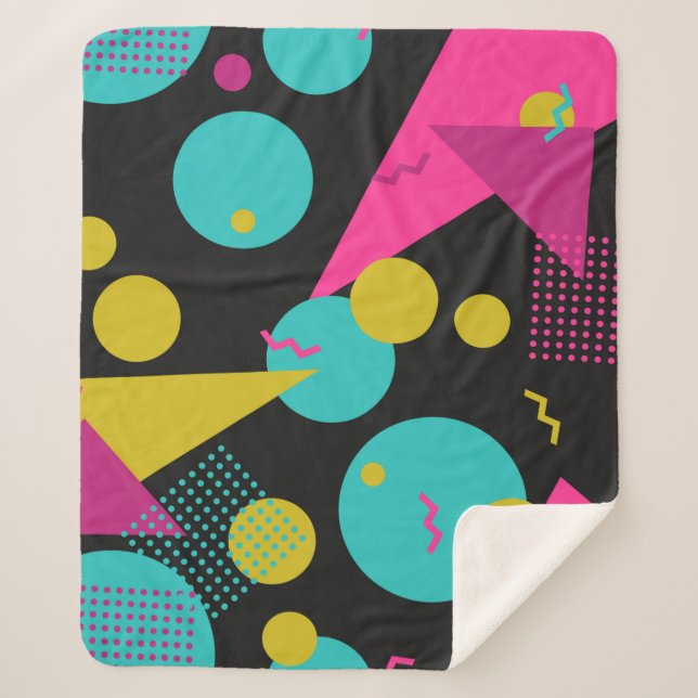 Cobertor Sherpa Padrão geométrico sem costura dos anos 80 com o el (Frente)