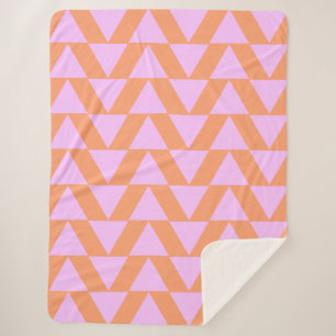 Cobertor Sherpa Padrão Geométrico Triangular Moderno Rosa e Laranj