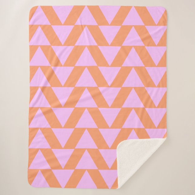 Cobertor Sherpa Padrão Geométrico Triangular Moderno Rosa e Laranj (Frente)