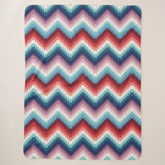 Cobertor Sherpa Padrão Geométrico Ziguezague Rosa e Azul Colorido