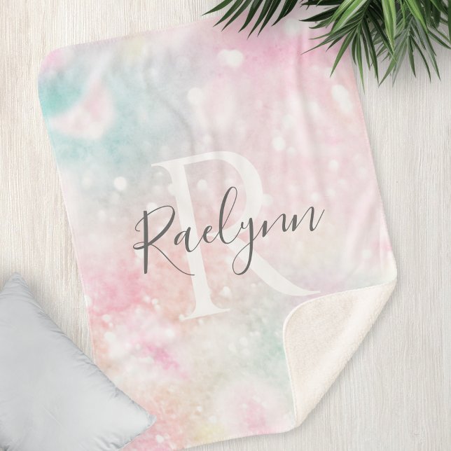 Cobertor Sherpa Padrão Girly De Pastel Com Glama Rosa (Criador carregado)