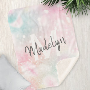 Cobertor Sherpa Padrão Girly De Pastel Com Glama Rosa