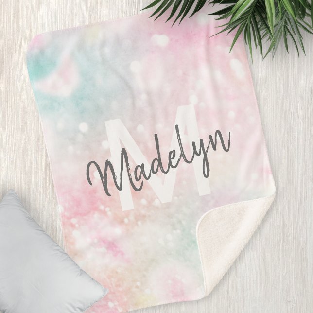 Cobertor Sherpa Padrão Girly De Pastel Com Glama Rosa (Criador carregado)