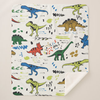 Cobertor Sherpa padrão gráfico de cores de dinossauros engraçados