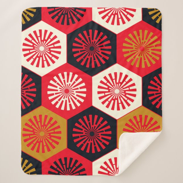 Cobertor Sherpa Padrão Hexagonal Floral do Estilo Asiático (Frente)