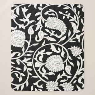 Cobertor Sherpa Padrão índio tradicional de paisley em preto e wh