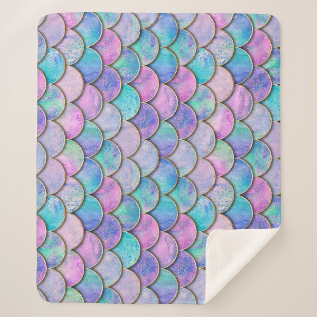 Cobertor Sherpa Padrão Japonês de Escala de Sereia (Frente)