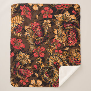 Cobertor Sherpa Padrão koi do dragão japonês.