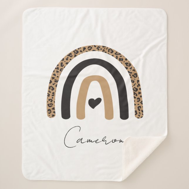 Cobertor Sherpa Padrão-Leopardo Cotovelo-Arco-Íris (Frente)