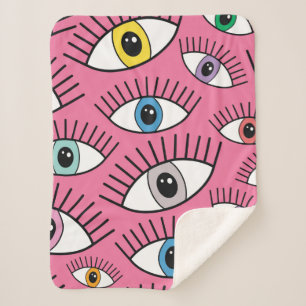 Cobertor Sherpa Padrão mágico com olhos coloridos. Fundo místic