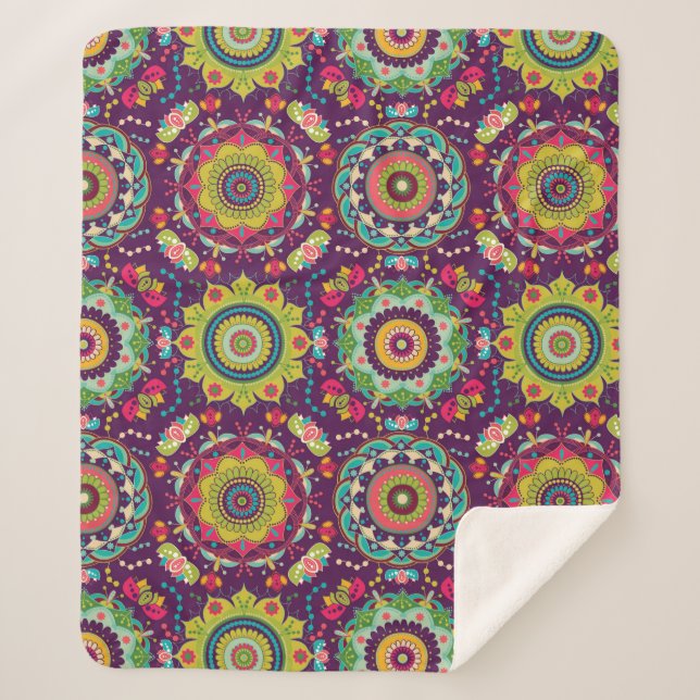 Cobertor Sherpa Padrão Mandala Retro (Frente)