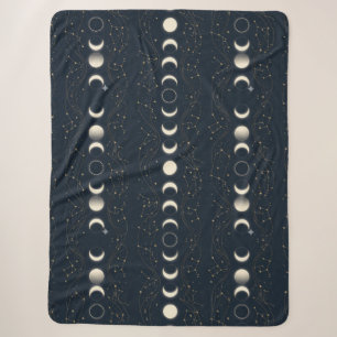Cobertor Sherpa Padrão Minimalista de Fases Lunares com Estrelas e