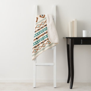 Cobertor Sherpa Padrão Misto Aztec Aztec Teal Terracotta Black Cr