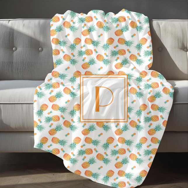 Cobertor Sherpa Padrão moderno de Fruta de ananás monograma (Modern Monogram Pineapple Fruit Pattern Sherpa Blanket)
