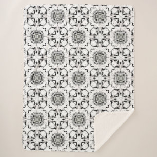 Cobertor Sherpa Padrão Moderno de Tribal Preto e Branco