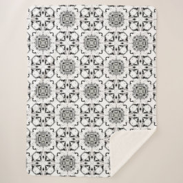 Cobertor Sherpa Padrão Moderno Tribal Negro e Branco