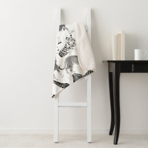 Cobertor Sherpa Padrão na moda Negro e Selva Branca de Animais