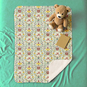 Cobertor Sherpa Padrão nórdico do Monograma Rosemaling escandinavo