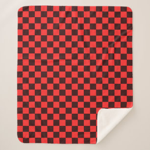 Cobertor Sherpa Padrão Ousado de Xadrez Vermelho e Preto