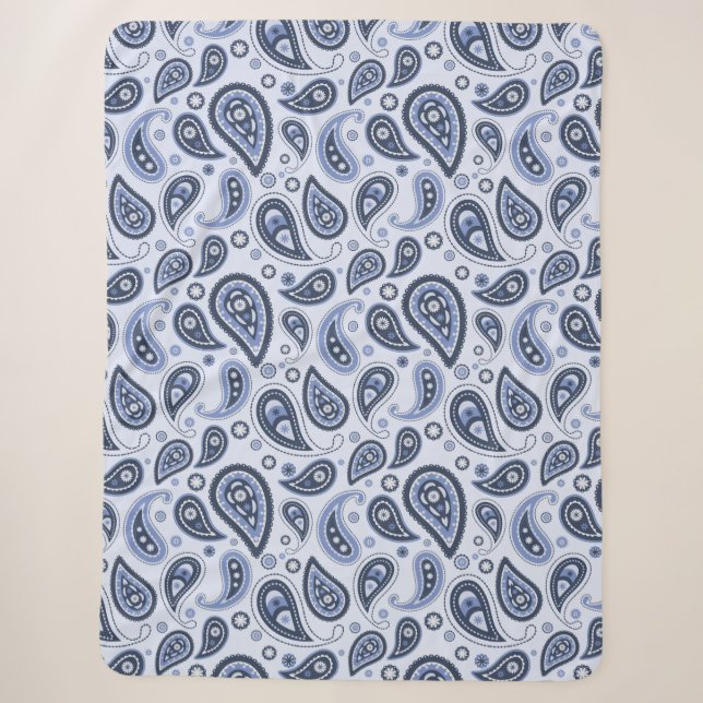 Cobertor Sherpa Padrão Paisley Azul (Frente)