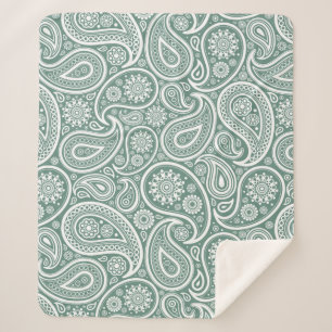 Cobertor Sherpa Padrão paisley de vinheta verde e branco