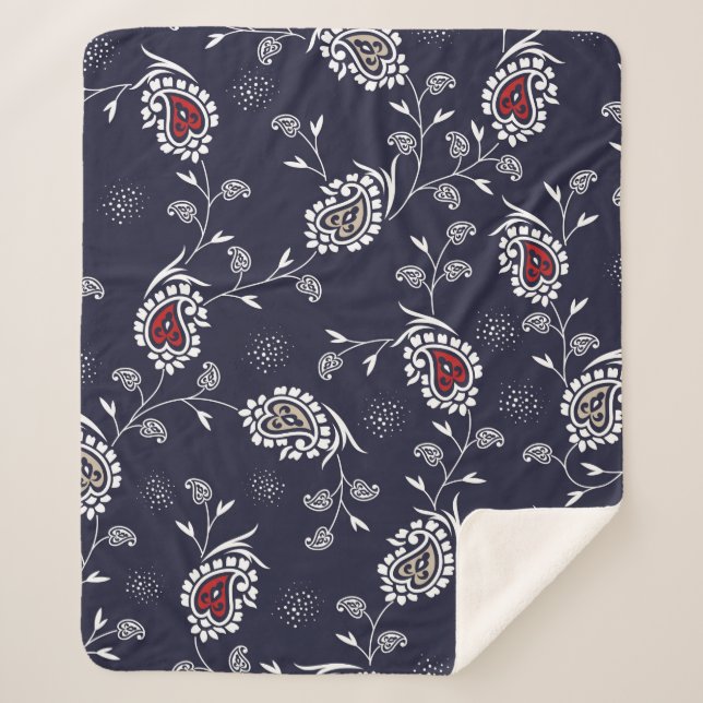 Cobertor Sherpa padrão paisley no marinho (Frente)