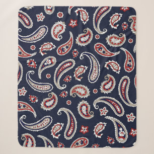 Cobertor Sherpa Padrão paisley tradicional indiano no marinho