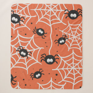 Cobertor Sherpa Padrão perfeito do Halloween com aranhas e teia.