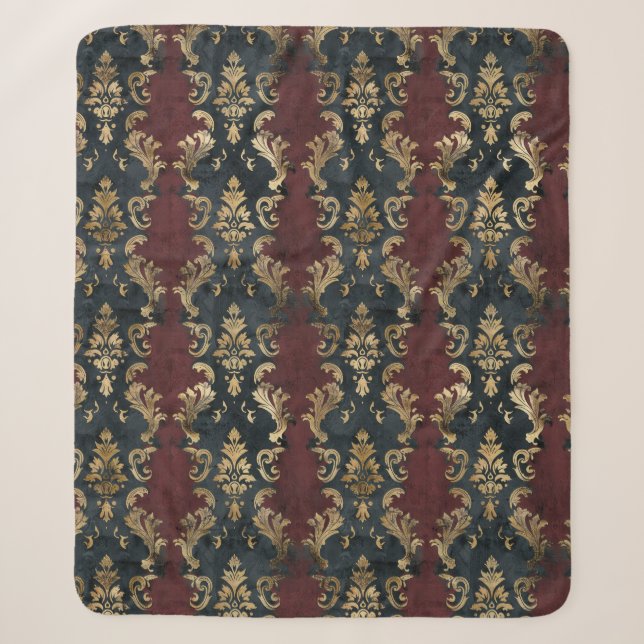 Cobertor Sherpa Padrão Persa Dourado Damask Noir (1) (Frente)