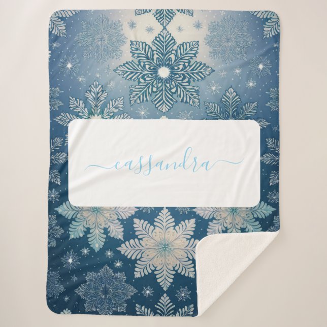 Cobertor Sherpa Padrão Personalizável Tirrinia Snowflake com Nome (Frente)