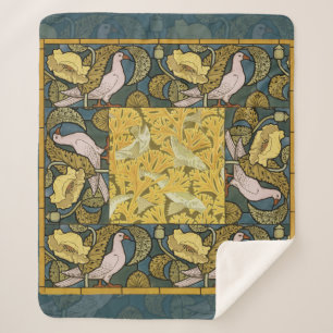 Cobertor Sherpa Padrão Pombo Peixe Art Nouveau Antigo Verneuil