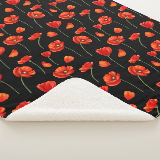 Cobertor Sherpa padrão preto de papoila (3/4)