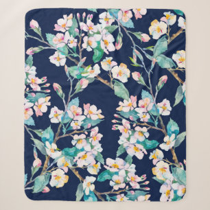 Cobertor Sherpa padrão primavera. Ramos de flores. Aquarela. Vi