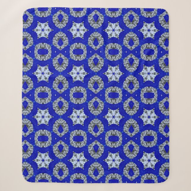 Cobertor Sherpa padrão psicodélico azul e prateado (Frente)